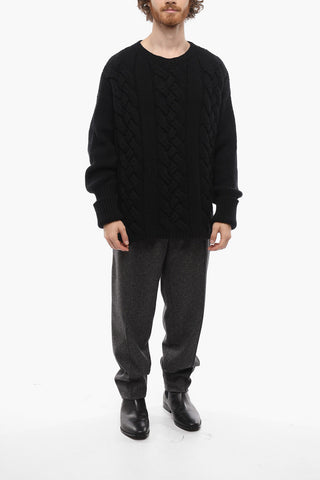Crew Neck Mohair Blend Aran Pullover