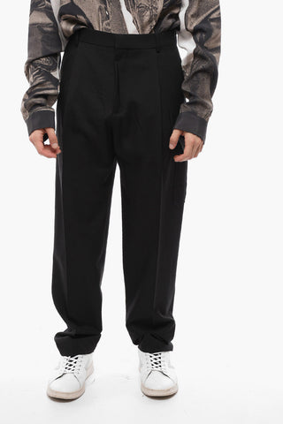 Single-pleated Wool Cargo Pants with Belt Loops