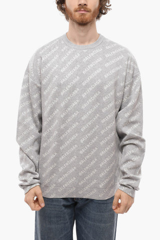 Pullover in Misto Cotone Jacquard con Logo All-Over