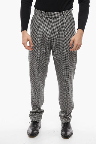 Single-pleated Houndstooth Wool Pants
