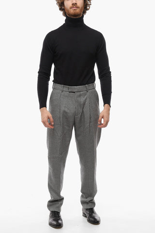 Single-pleated Houndstooth Wool Pants