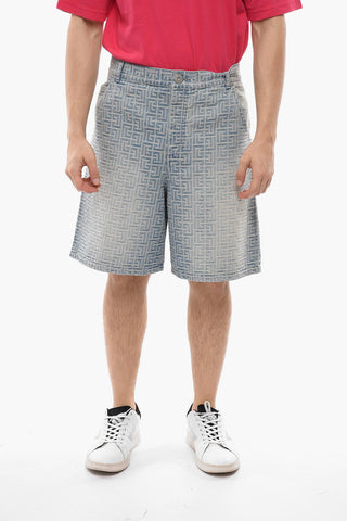Shorts Monogram in Denim con Tasche Posteriori ad Aletta