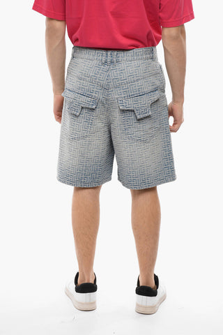 Shorts Monogram in Denim con Tasche Posteriori ad Aletta