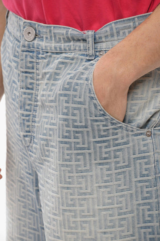 Shorts Monogram in Denim con Tasche Posteriori ad Aletta