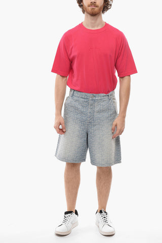 Shorts Monogram in Denim con Tasche Posteriori ad Aletta