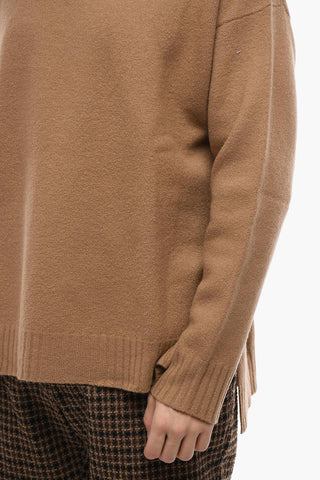 Asymmetrical Crew-neck Sweater with Side Slits