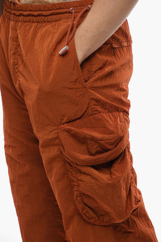 Rip-Stop Motif Nylon Cargo Pants with Ankle Zip