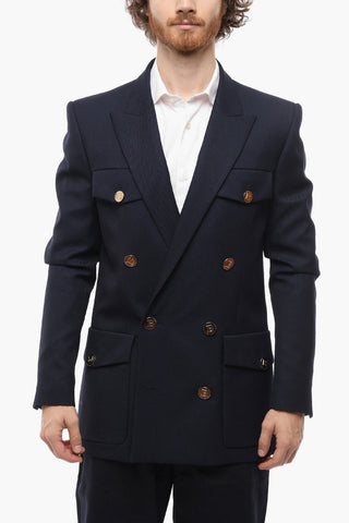 Wool Double-breasted Blazer with Peak Lapel