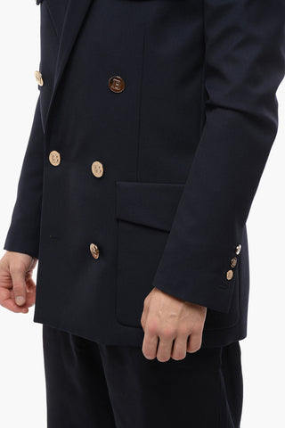 Wool Double-breasted Blazer with Peak Lapel