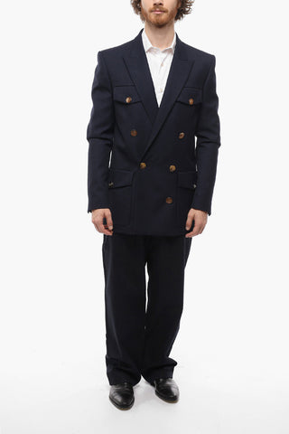 Wool Double-breasted Blazer with Peak Lapel