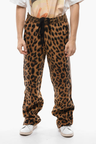 Animal Patterned Alpaca Blend Sweatpants with Contrasting Bands