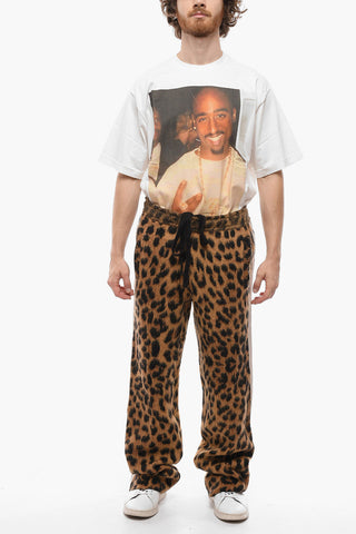 Animal Patterned Alpaca Blend Sweatpants with Contrasting Bands