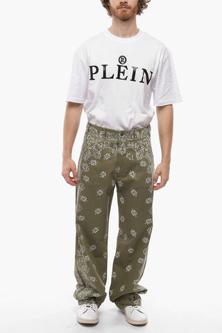 Patch Pockets Paisley Motif Regular Fit Pants