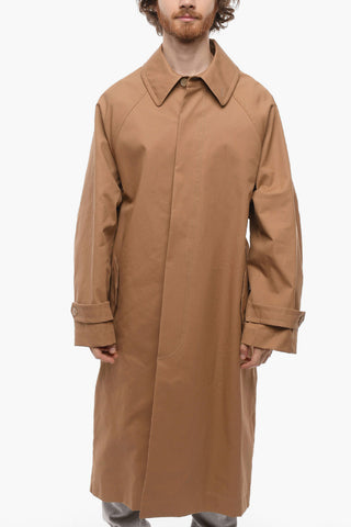 Coated Cotton Trench Coat with Flap Pockets