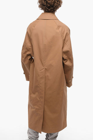 Coated Cotton Trench Coat with Flap Pockets