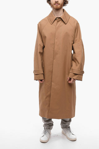 Coated Cotton Trench Coat with Flap Pockets