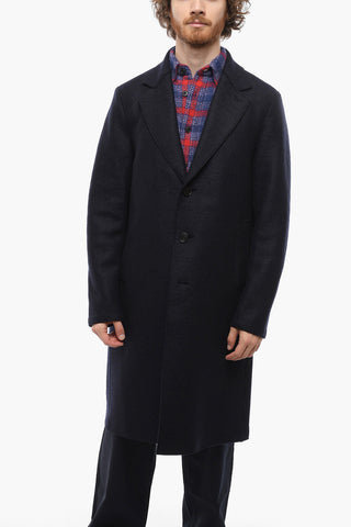 Virgin Wool Single Breasted Coat with Contrast 3-Buttons
