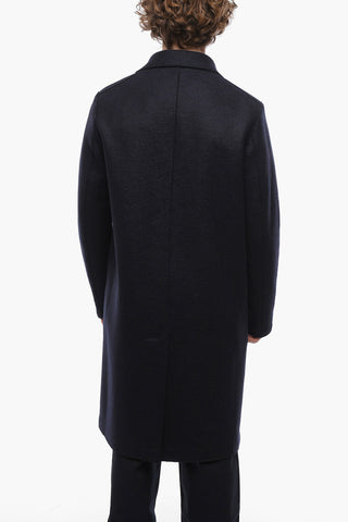 Virgin Wool Single Breasted Coat with Contrast 3-Buttons