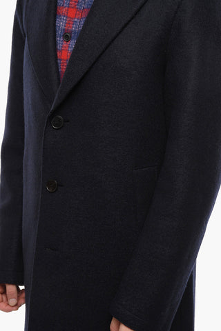 Virgin Wool Single Breasted Coat with Contrast 3-Buttons