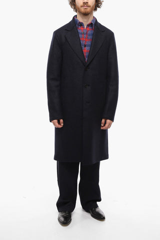 Virgin Wool Single Breasted Coat with Contrast 3-Buttons