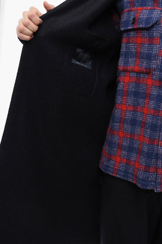 Virgin Wool Single Breasted Coat with Contrast 3-Buttons