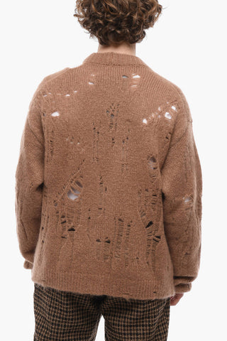 UNISEX 1 Button Distressed Mohair Blend Cardigan