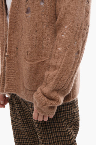 UNISEX 1 Button Distressed Mohair Blend Cardigan