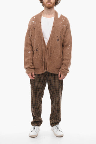 UNISEX 1 Button Distressed Mohair Blend Cardigan