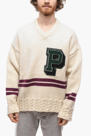 Embroidered Logo V-Neck Pullover