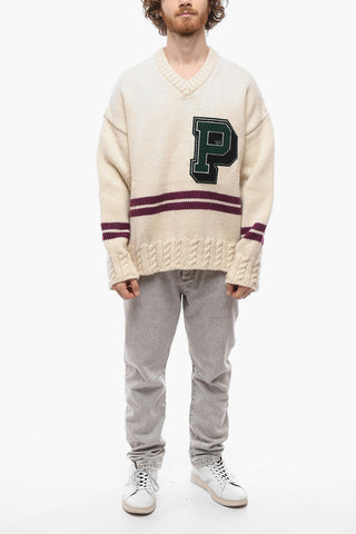 Embroidered Logo V-Neck Pullover
