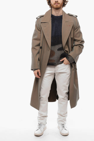 Iridescent Effect Belted Woll Trench