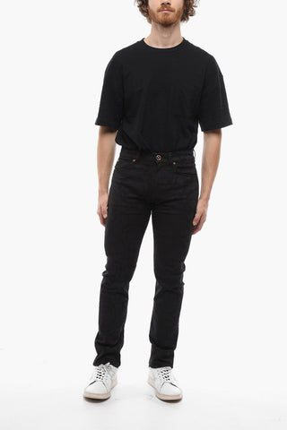 5 Pocket Jacquard Cotton Blend Pants with Golden Buttons