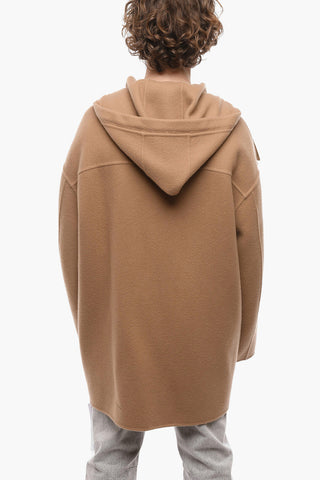 Cappotto in Misto Lana con Cappuccio e Chiusura a Zip
