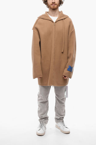 Cappotto in Misto Lana con Cappuccio e Chiusura a Zip