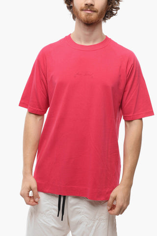 T-shirt Girocollo a Tinta Unita in Cotone con Stampa Sul Retro