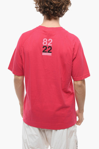 T-shirt Girocollo a Tinta Unita in Cotone con Stampa Sul Retro