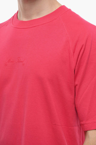 T-shirt Girocollo a Tinta Unita in Cotone con Stampa Sul Retro
