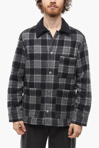 Checked Pattern Wool Blend Overshirt