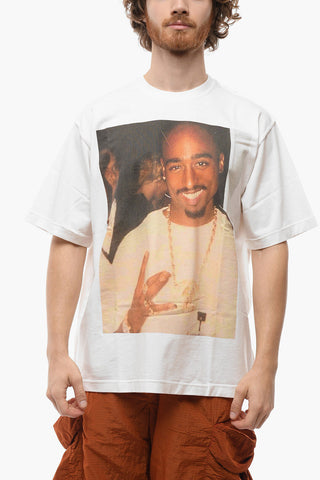 Cotton Crew-Neck T-shirt with Tupac Maxi Print