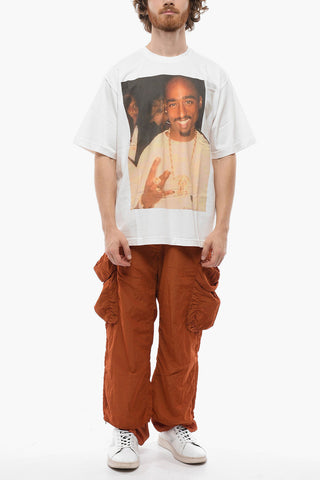 Cotton Crew-Neck T-shirt with Tupac Maxi Print