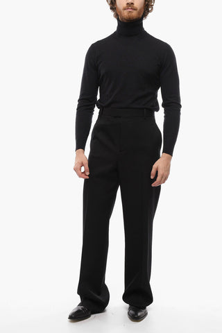 Straight Fit Wool Pants with Concealed Closure