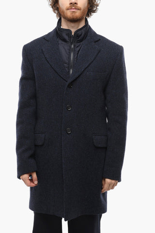 Virgin Wool Single-breasted Coat with Removable Padded Vest