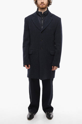 Virgin Wool Single-breasted Coat with Removable Padded Vest