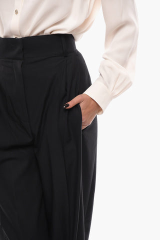 Double-pleated Hemless Palazzo Pants