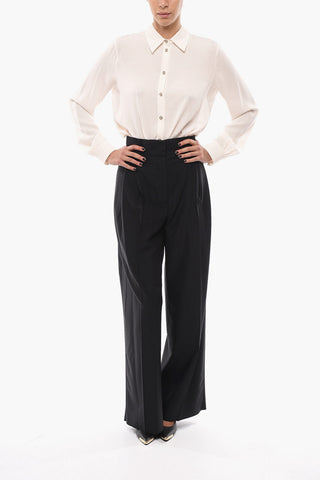 Double-pleated Hemless Palazzo Pants