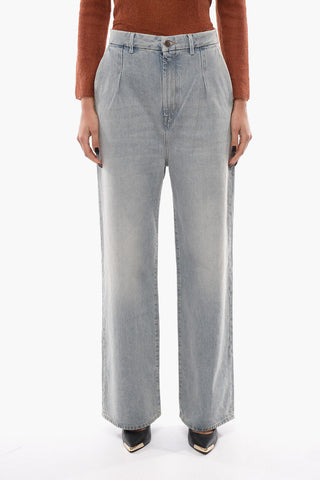 High-waisted Boyfriend Denims with Light Wash 27cm