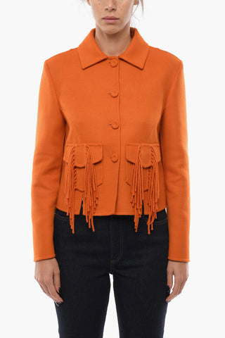Cashmere Blend Cropped Fit Coat with Fringed Detail
