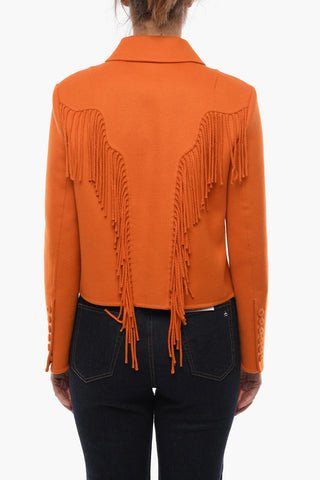 Cashmere Blend Cropped Fit Coat with Fringed Detail
