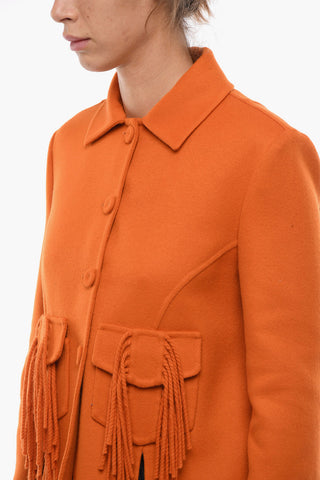Cashmere Blend Cropped Fit Coat with Fringed Detail