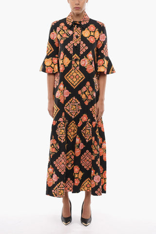 Floral Pattern Shirtdress COWGIRL with Flounce and Lantern Sleeves